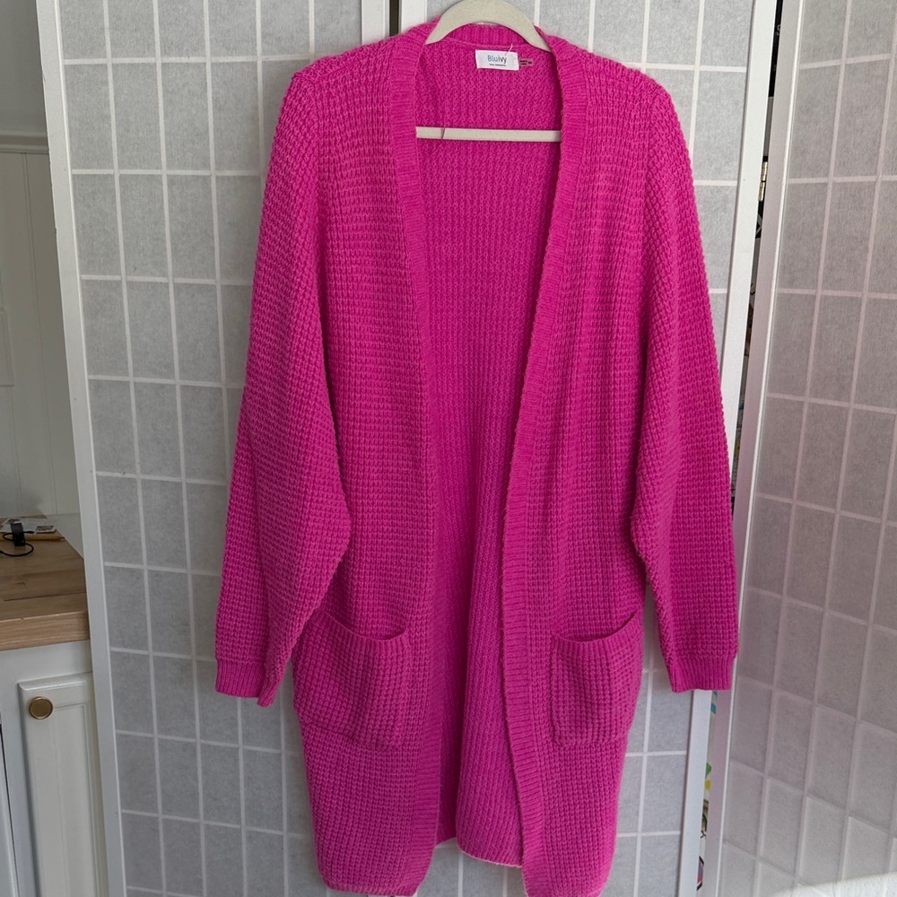 Bluivy Vibrant Pink Chunky Open-Front Cardigan